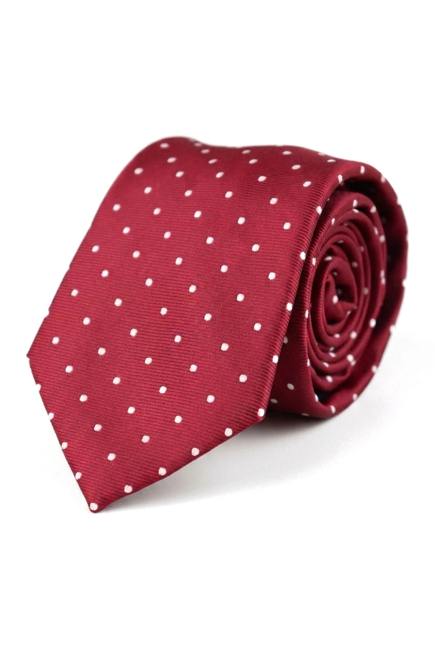 Gepunktete Wein Krawatte Geschenkset Einstecktuch Manschettenknöpfe Krawattennadel Polka Dot Satin