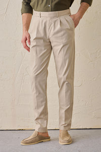 Beige, plissierte, elegante Freizeithose für Herren, klassische Passform