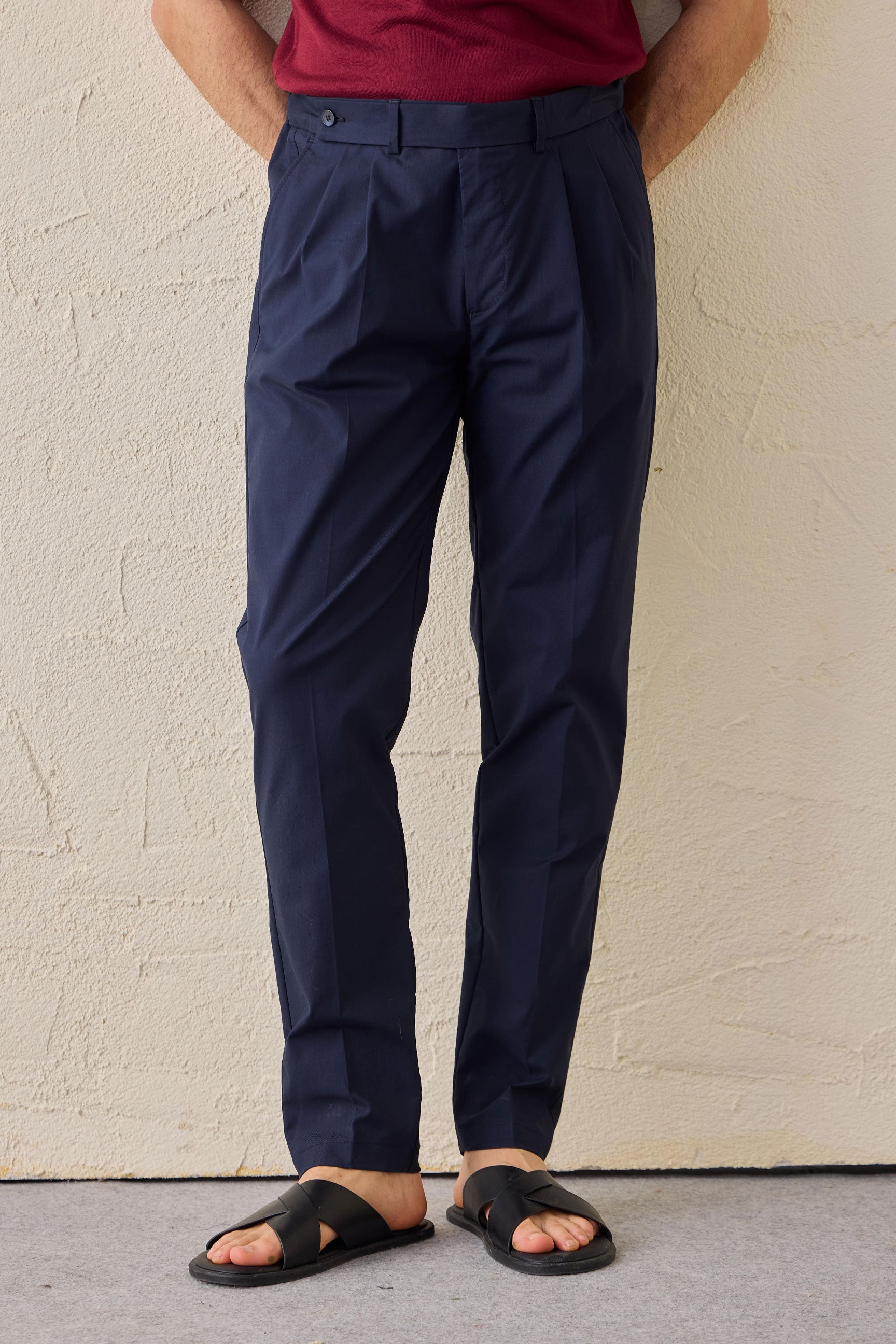Herren-Anzug, marineblau, elegant-lässig, 2-teilig, Safari-Stil, Stehkragen, Stretch-Set