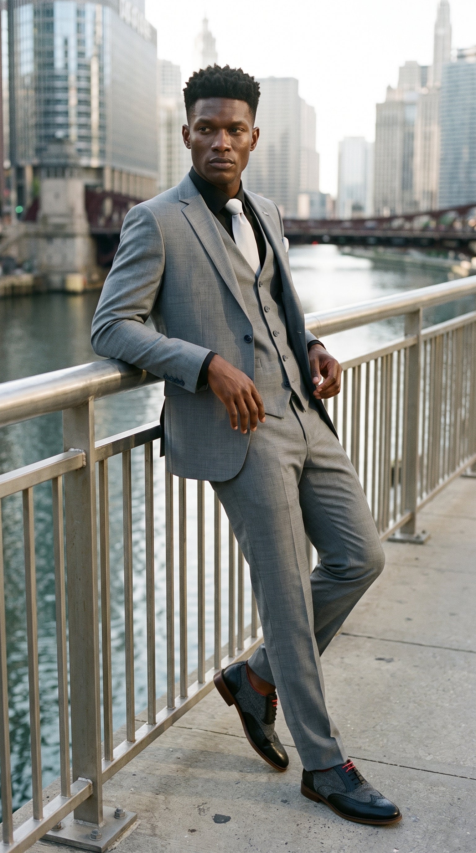 Look #426 styled with Bond – Grauer 3-teiliger Anzug im Tailored Fit für Herren