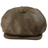 Men's 8 Panel Razor Baker Boy Hat PU Leather Blinders Newsboy Flat Cap Brown