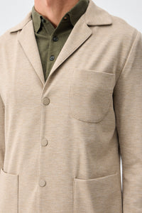 Beigefarbener Herren-Anzug aus weichem Jersey, elegant-lässig, bestehend aus Blazer und Hose