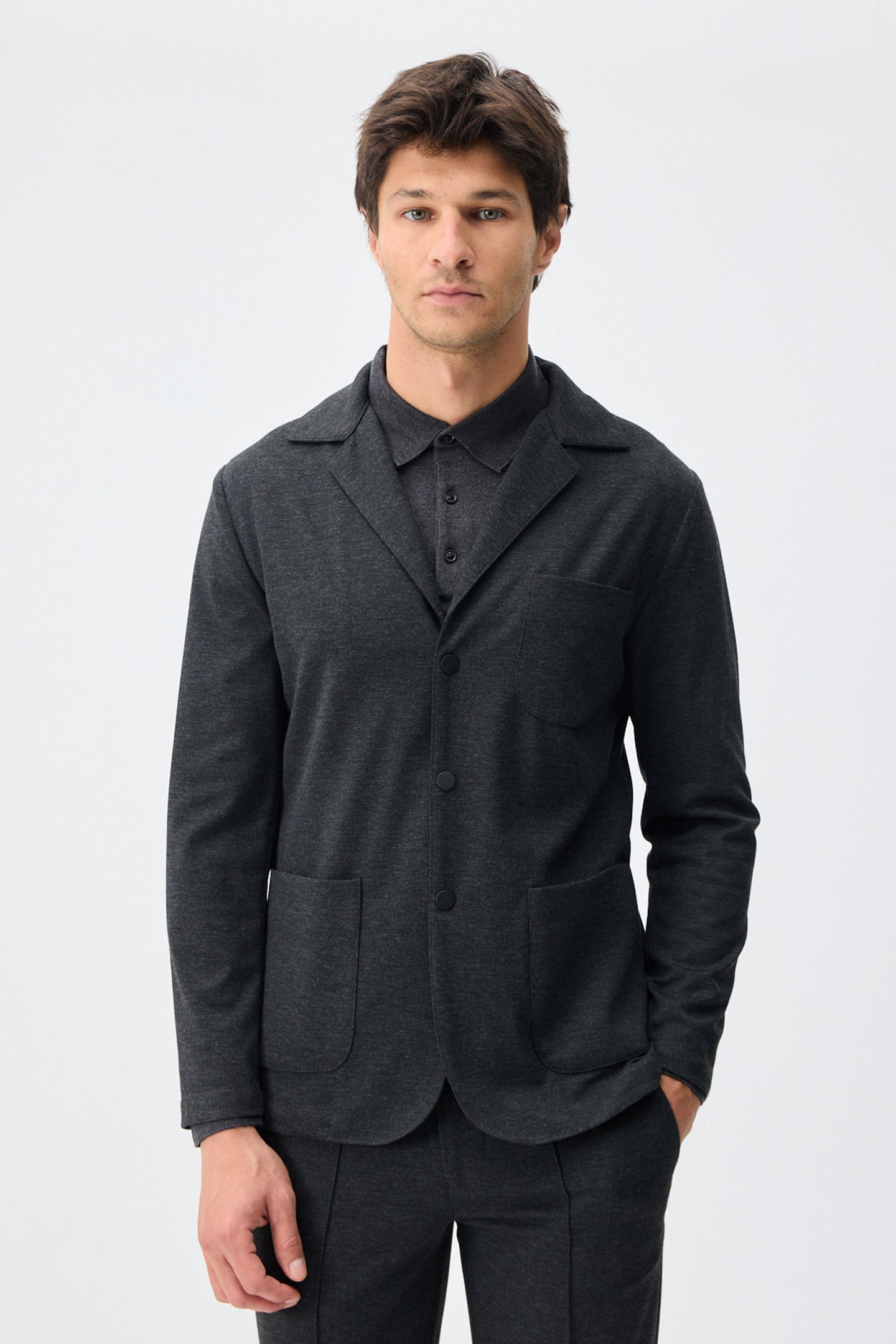 Herren-Blazer aus weichem Jersey in Anthrazit, elegant-lässig