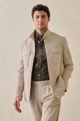 Beige Herren-Utility-Jacke, leichte Baumwollmischung, elegante Freizeitjacke