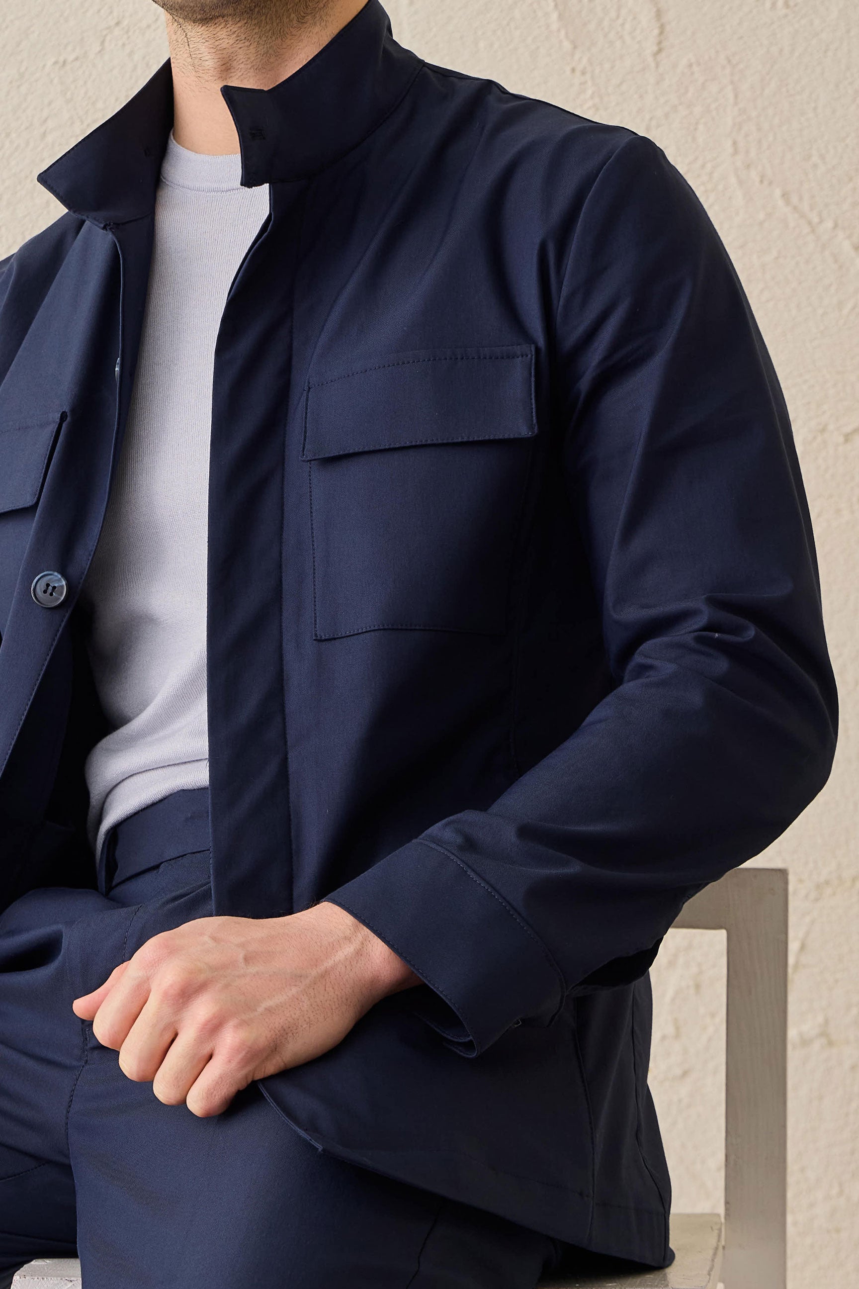 Herren-Utility-Jacke in Marineblau, leichte Baumwollmischung, elegante Freizeitjacke