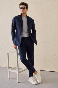 Herren-Utility-Jacke in Marineblau, leichte Baumwollmischung, elegante Freizeitjacke