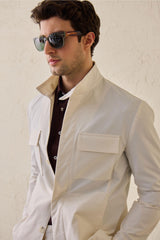 Weiße Herren-Utility-Jacke, leichte Baumwollmischung, elegante Freizeitjacke