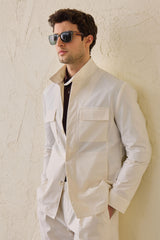 Weiße Herren-Utility-Jacke, leichte Baumwollmischung, elegante Freizeitjacke