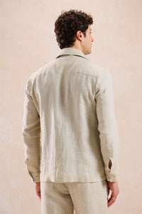 Beige Leinenhemdjacke für Herren mit Reißverschluss, leichtes Sommer-Overshirt