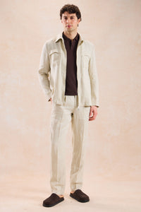 Beige Leinenhemdjacke für Herren mit Reißverschluss, leichtes Sommer-Overshirt