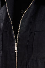 Schwarzer Leinenanzug für Herren, elegant-lässig, zweiteilig, mit Reißverschluss vorne, Safari-Stil, Sommer