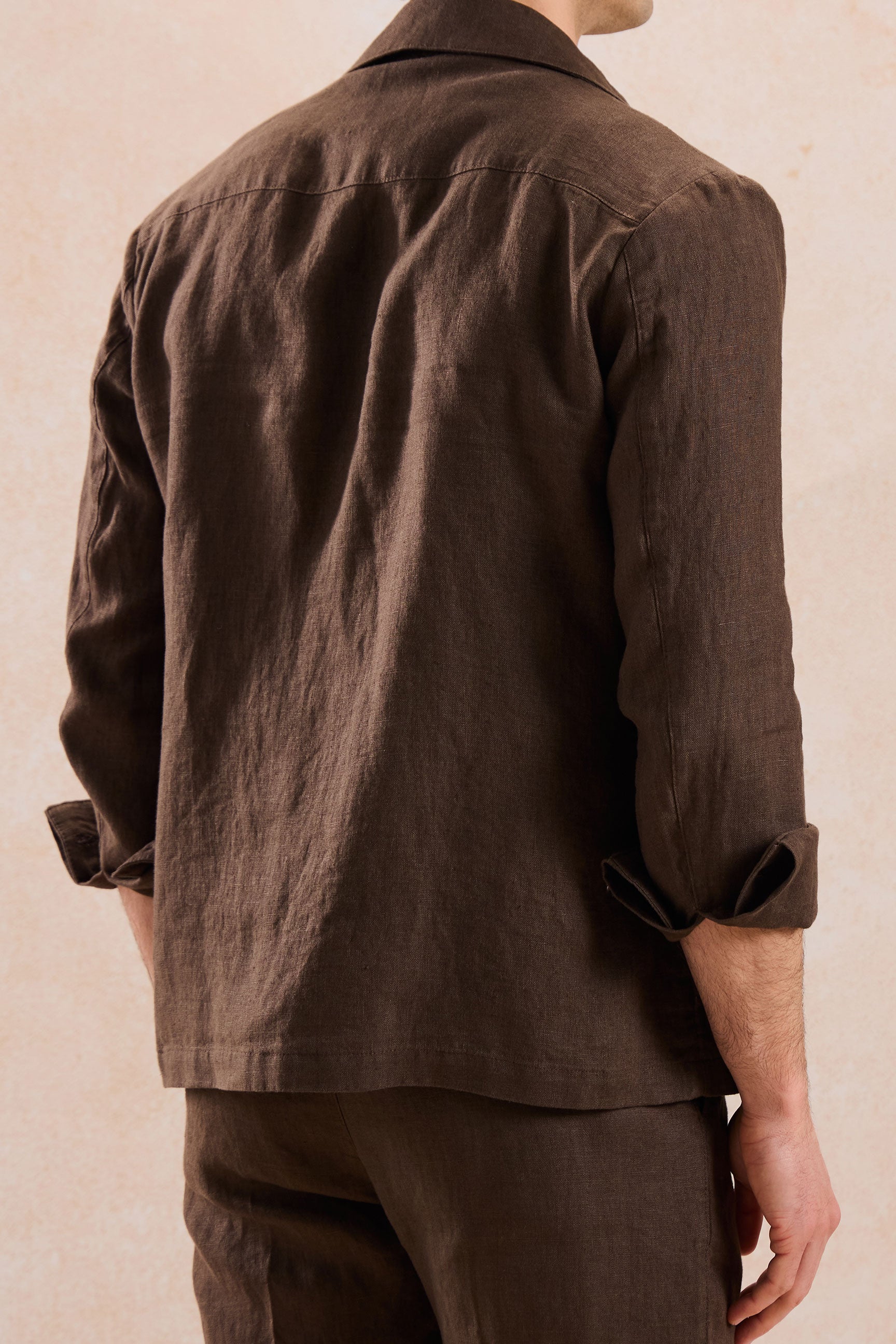 Braune Leinenhemdjacke für Herren mit Reißverschluss, leichtes Sommer-Overshirt