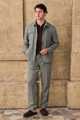Herren-Hemdjacke aus Leinen in Salbeigrün mit Reißverschluss, leichtes Sommer-Overshirt