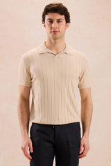 Beiges geripptes Herren-Poloshirt