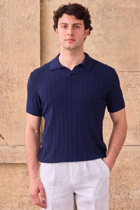 Herren-Poloshirt aus dunkelblauem Rippstrick