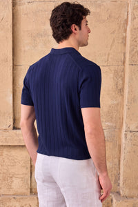 Herren-Poloshirt aus dunkelblauem Rippstrick