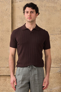 Braunes Herren-Poloshirt mit Rippstrick