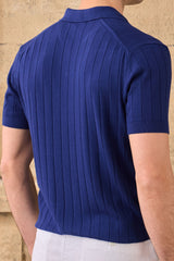Herren-Poloshirt aus marineblauem Rippstrick
