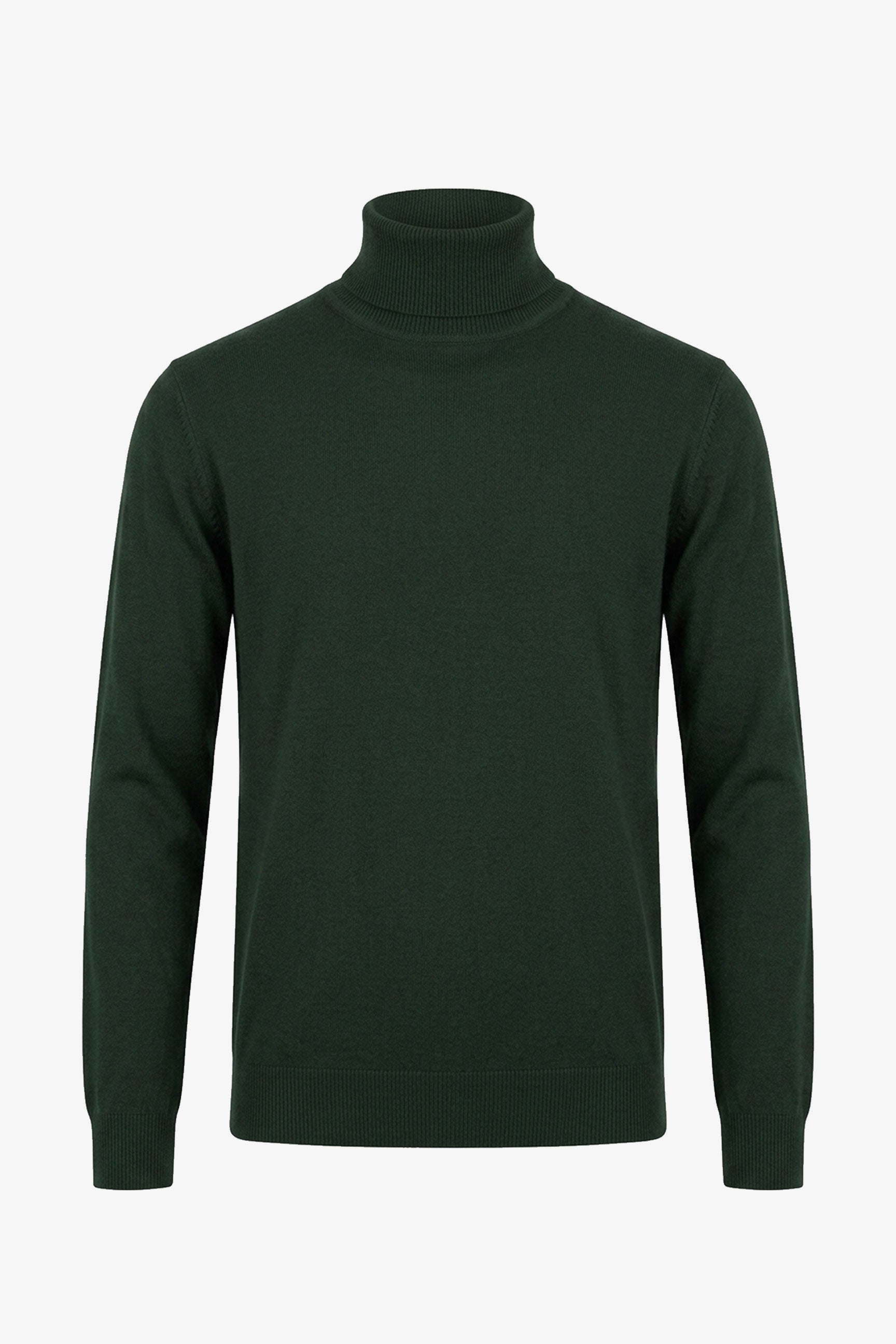 Grüner Herren-Rollkragenpullover aus weichem Viskosemischgewebe mit langen Ärmeln