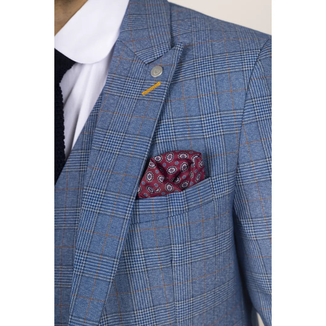 Earl Men's 3-Piece Blue Checked Tailored Suit