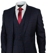 Men's Navy Blue Check 3 Piece Suit