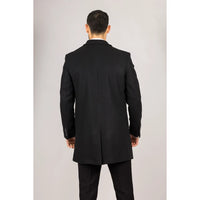 Men's Classic Collar Wool Blend Black Overcoat