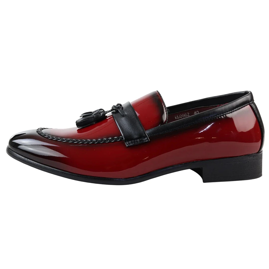 Men's Patent Tassel Slip On Red Loafers