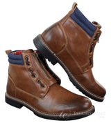 Elong EL0653 - Mens Zip Laced Casual Punk Rock Goth Emo Ankle Boots Brown Black Leather