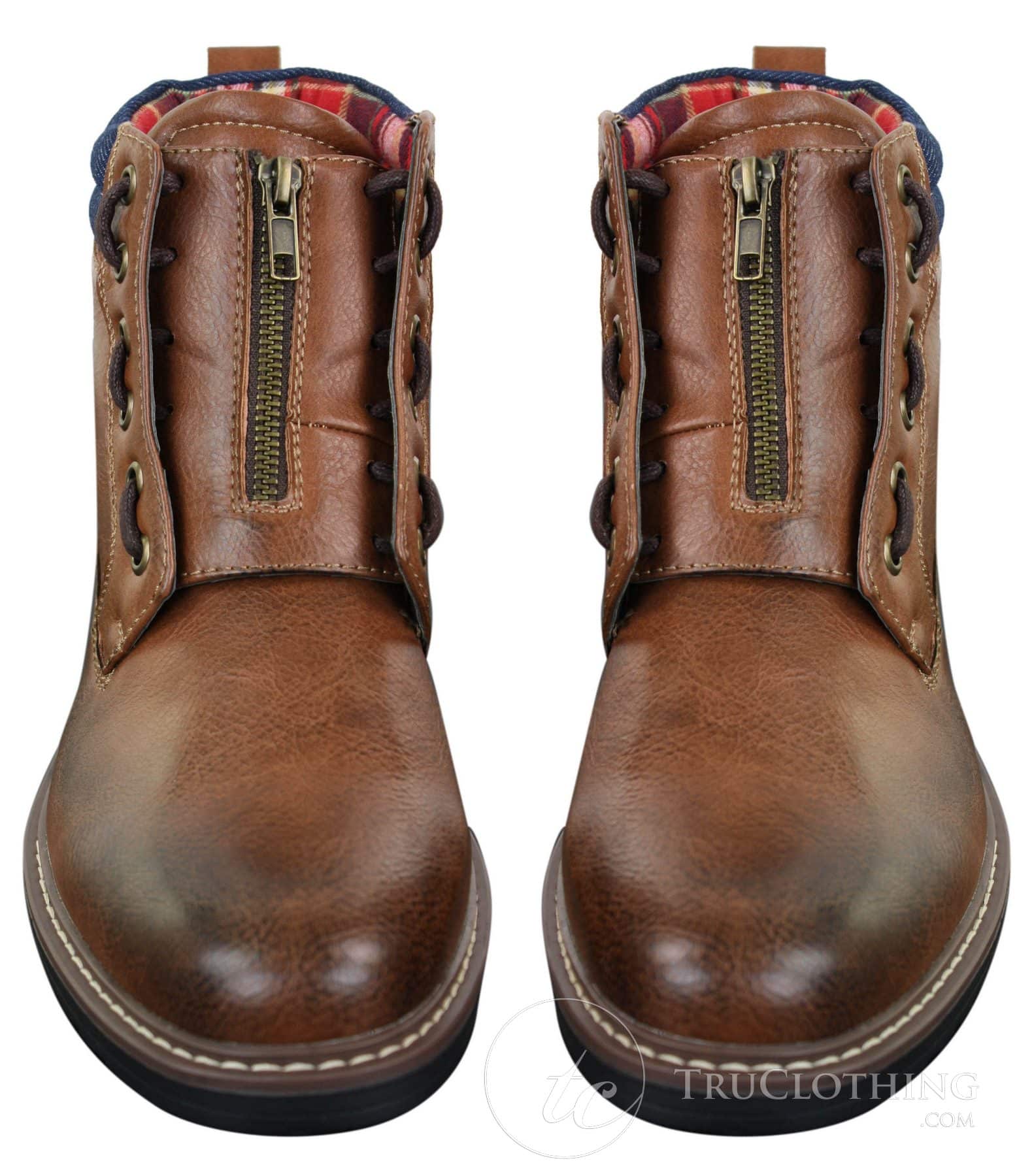 Elong EL0653 - Mens Zip Laced Casual Punk Rock Goth Emo Ankle Boots Brown Black Leather