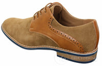 Elong K23 - Mens Suede Leather Laced Shoes Smart Casual Tan Brown PU Comfort Fit Round Toe