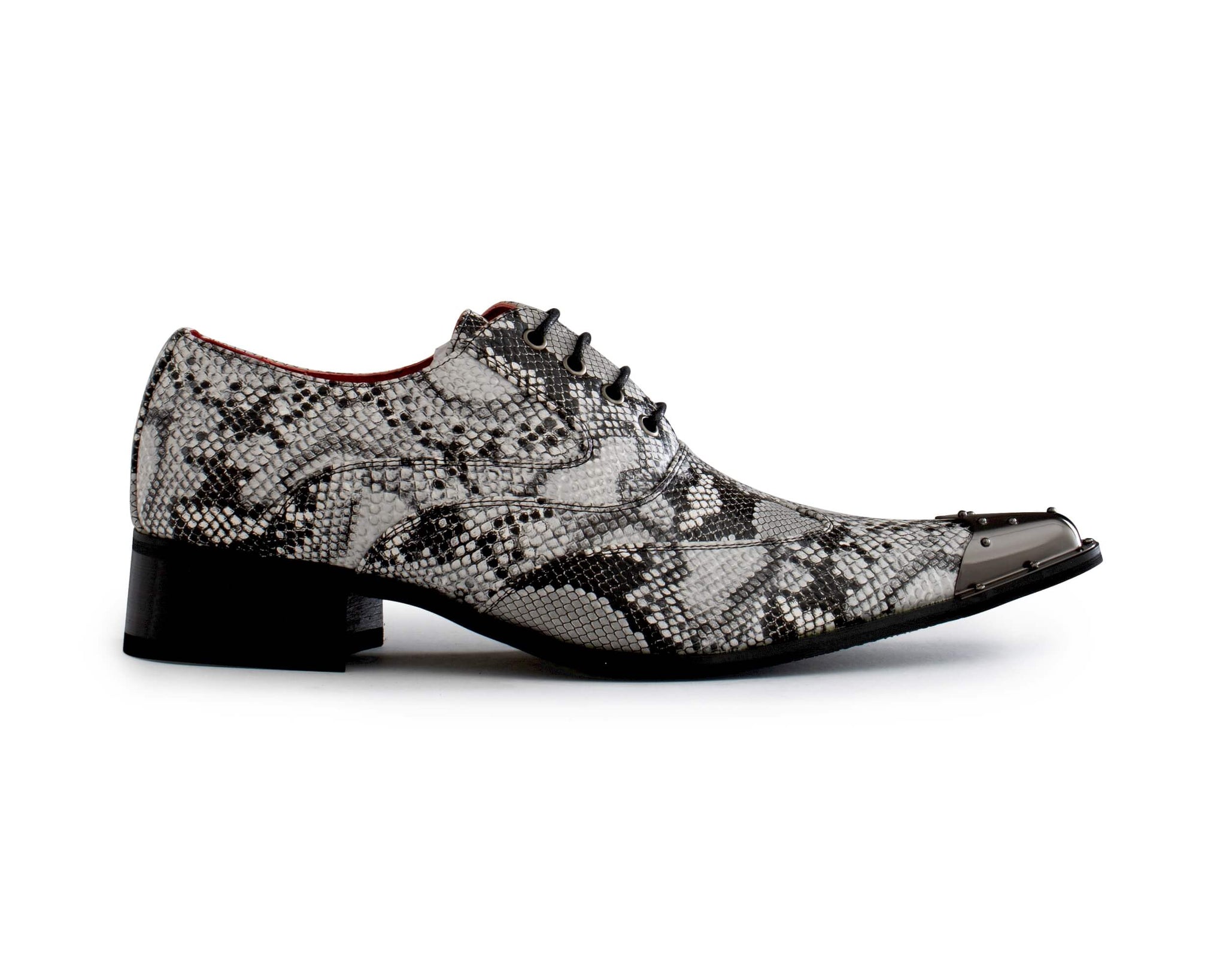 Mens Grey Snakeskin Design Shoes with Metal Toe