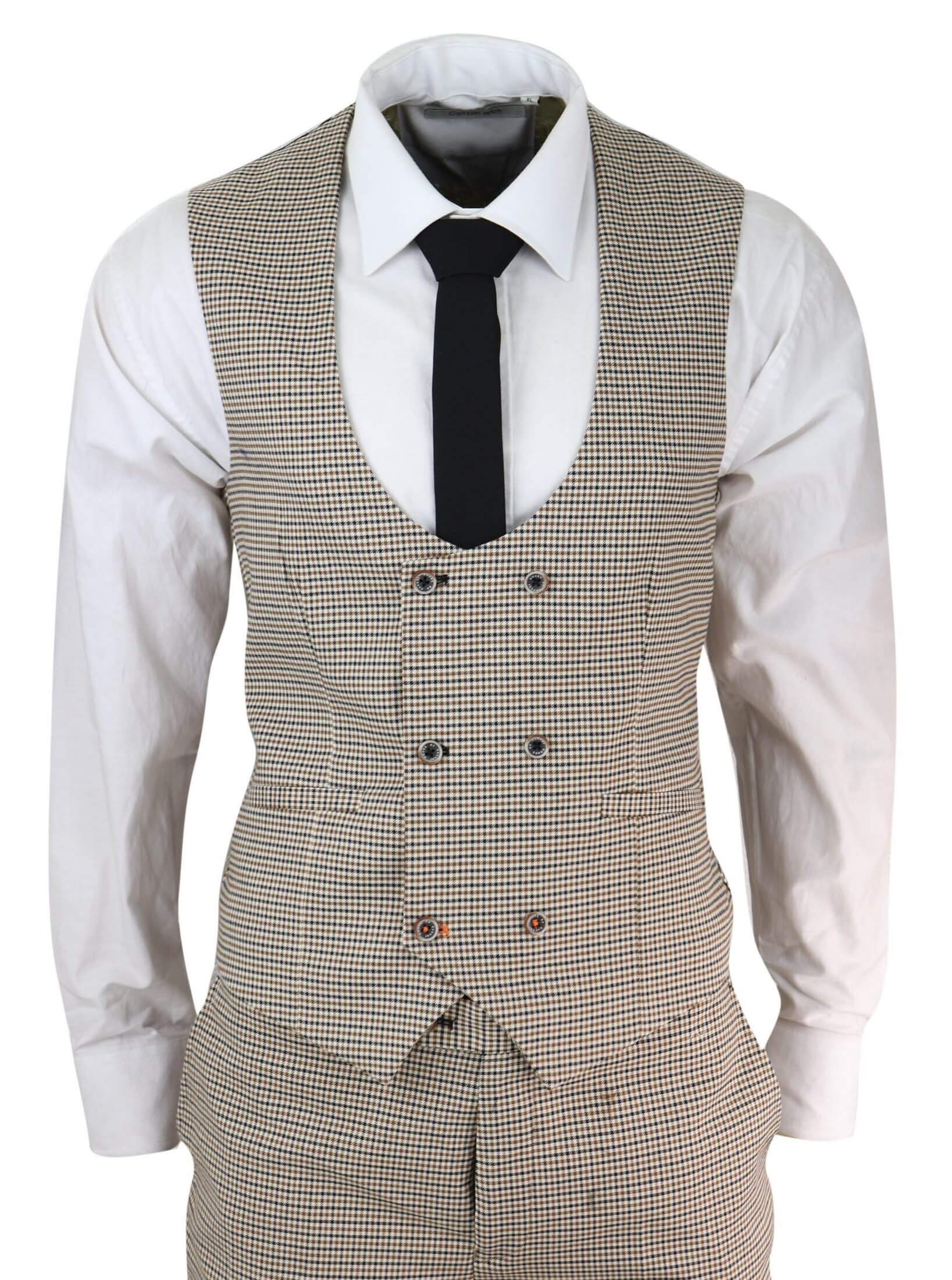 Mens Beige Navy Check Suit