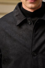 Schwarze Wildlederjacke für Herren, gesteppt, gefüttert, mit Knöpfen