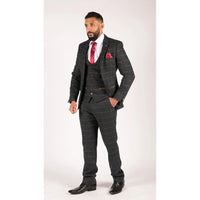 Herrenanzug, Marineblau, Weinrot, Fischgrätenmuster, Tweed, Vintage, 3-teilig, Neu, Marc Darcy