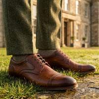 Everett - Herren-Derbyschuhe aus braunem, poliertem Leder mit Kappe