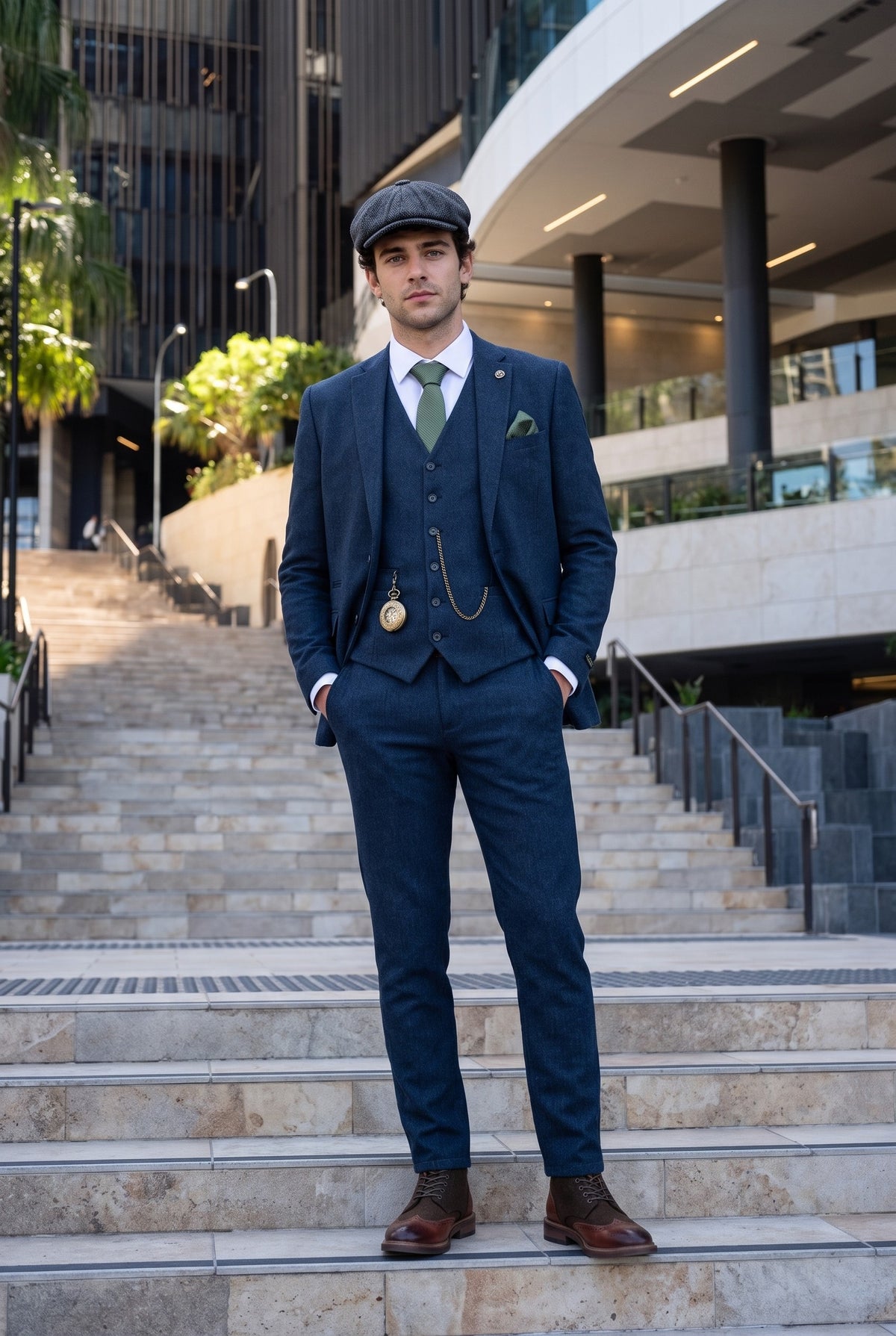 Look #385 styled with Marineblauer Wollanzug von Peaky Blinders für Herren