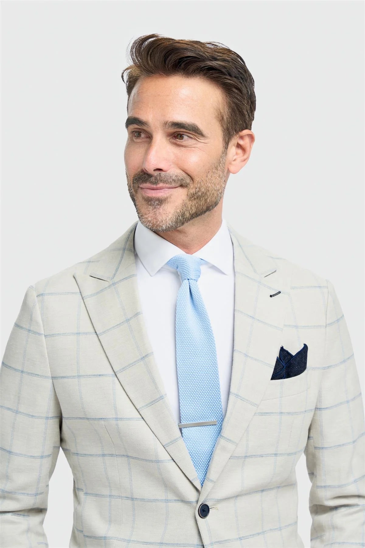 Gabriel - Men's Grey 2 Piece Linen Checked Suit