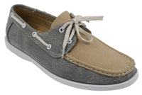 Mens Retro Denim Style Vintage Deck Boat Shoes Smart Casual Laced Navy Washed