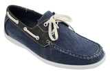 Mens Denim Canvas Retro Laced Moccasin Boat Deck Shoes Washed Navy Beige