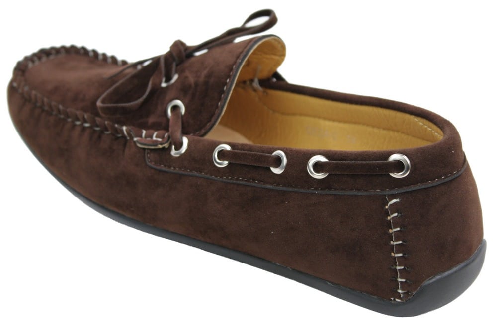 Mens Deck Boat Moccasin Suede Leather Lace Up Shoes Italian Brown Blue