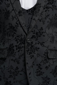 Schwarzer 3-teiliger Paisley-Samtanzug für Herren