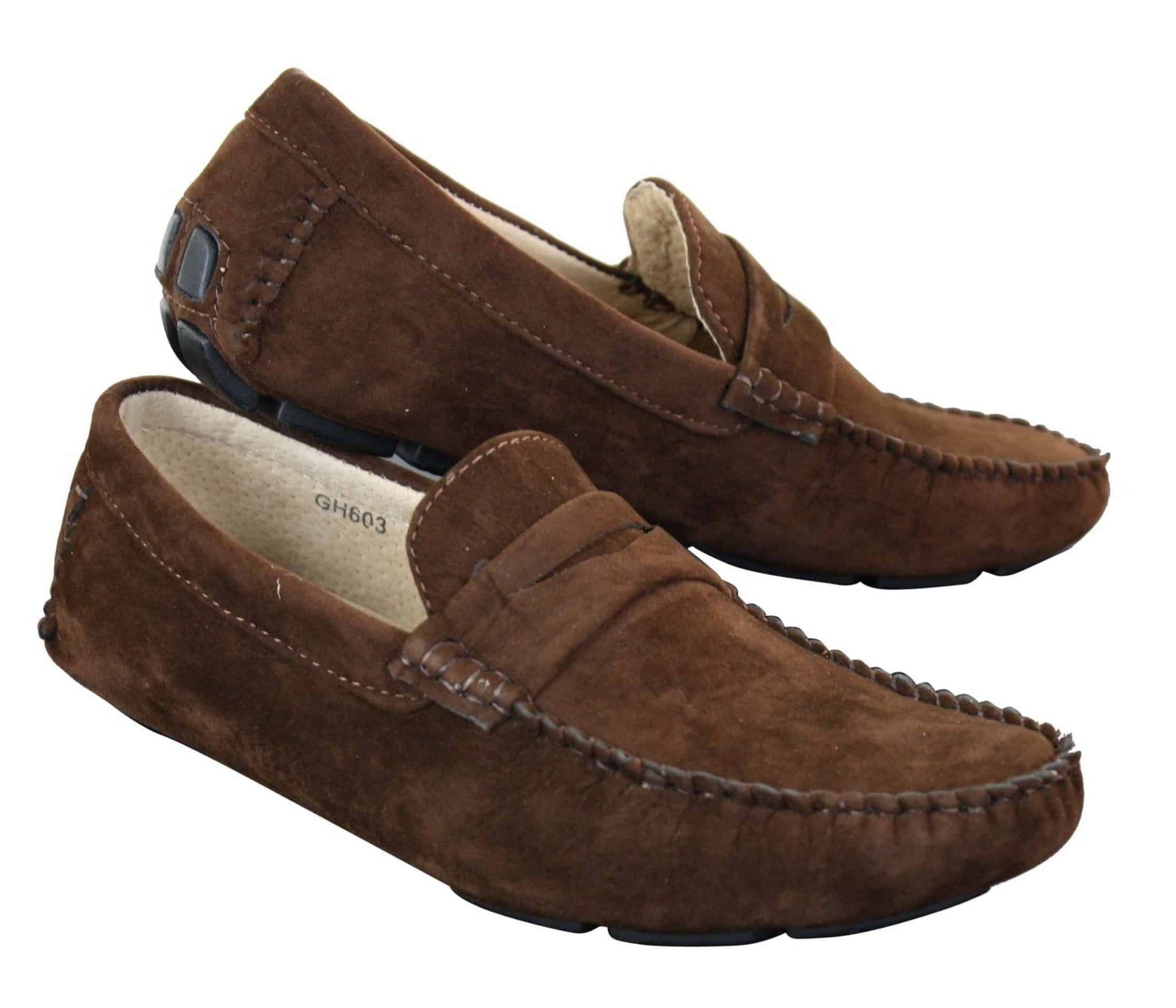 Mens Slip On Suede Leather Shoes Moccasin Loafers Smart Casual Brown Beige
