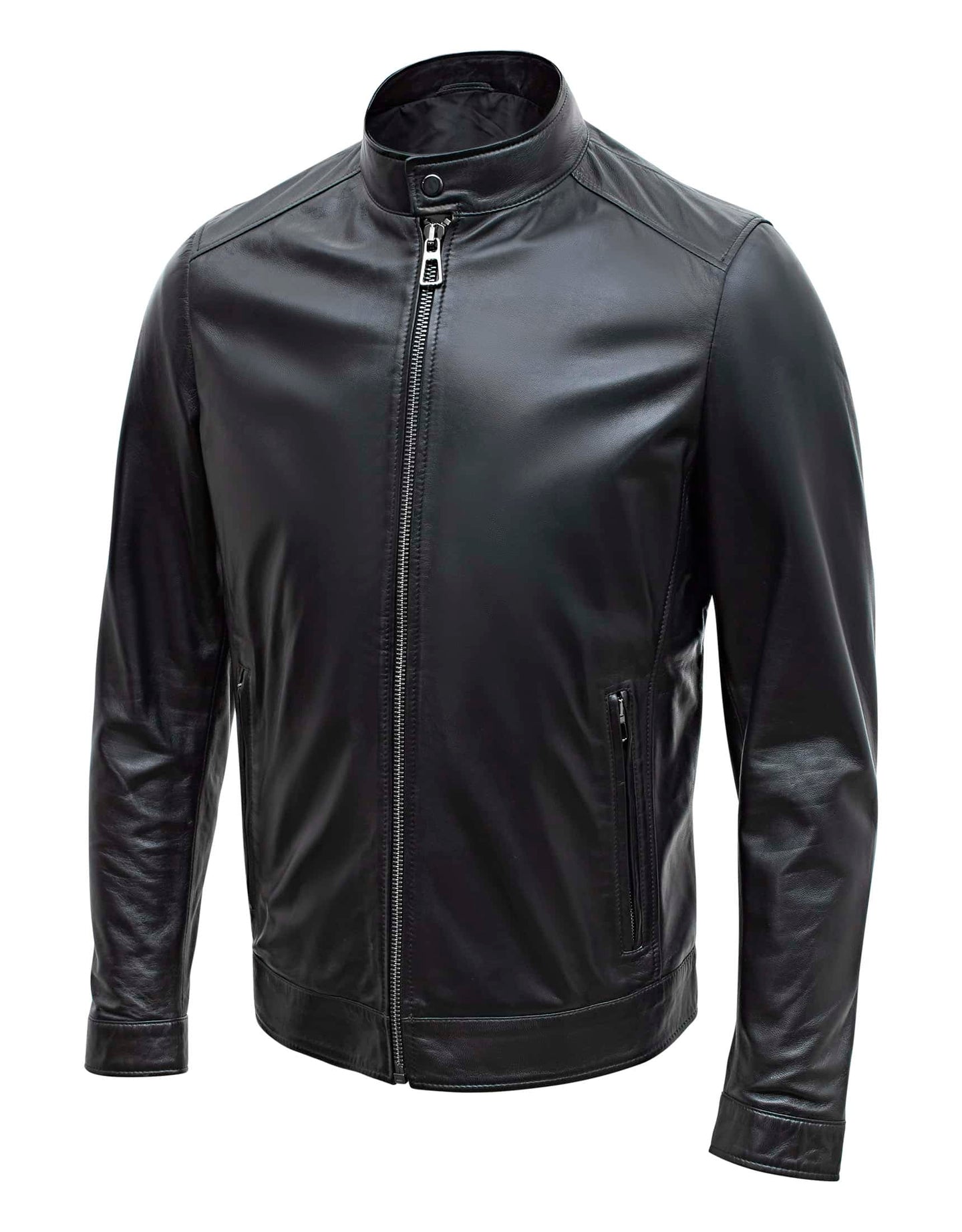 Happy Gentleman B107 - Lamb Leather Clean Style Black Jacket for Men - Slim Fit