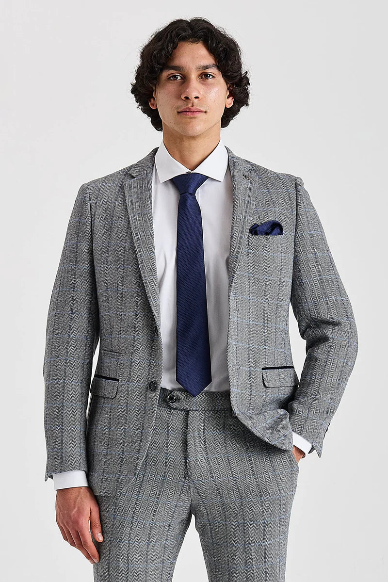 Harris - Grauer Tweed-Blazer mit Fischgrätmuster für Herren