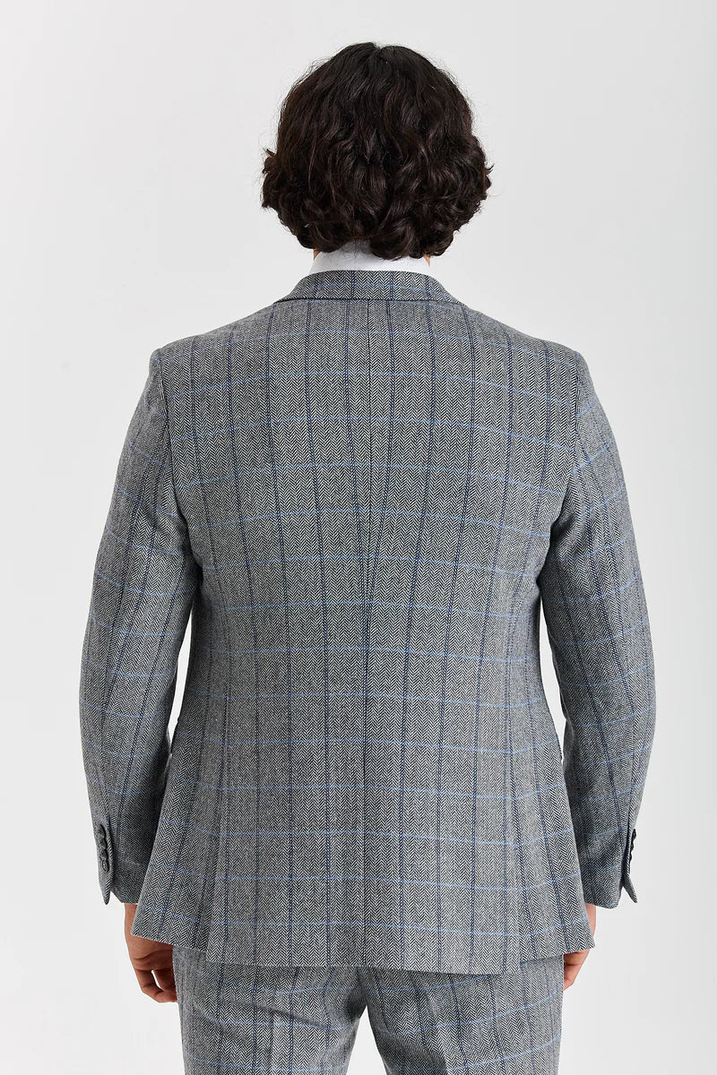 Harris - Grauer Tweed-Blazer mit Fischgrätmuster für Herren