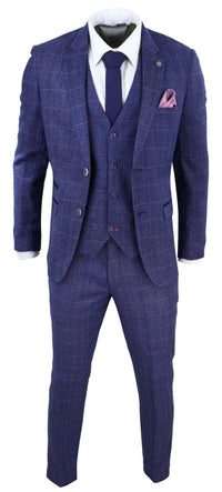 Blue 3 Piece Tweed Suit - Marc Darcy Harry