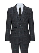 Boys Grey Black 3 Piece Tweed Suit Herringbone Wine Vintage Retro
