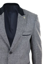 Herringbone Tweed 3/4 Long Overcoat-Grey