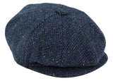 Mens Herringbone Blue Tweed 8 Panel Cap