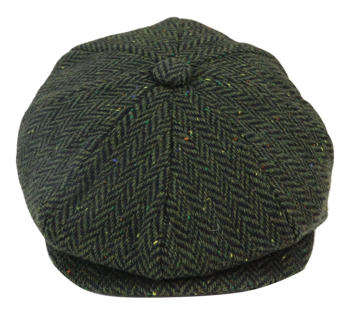 Mens Herringbone Tweed 8 Panel Cap Olive